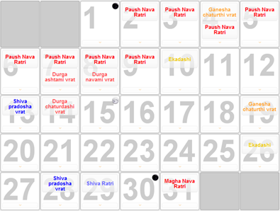 Example of Panchanga calendar